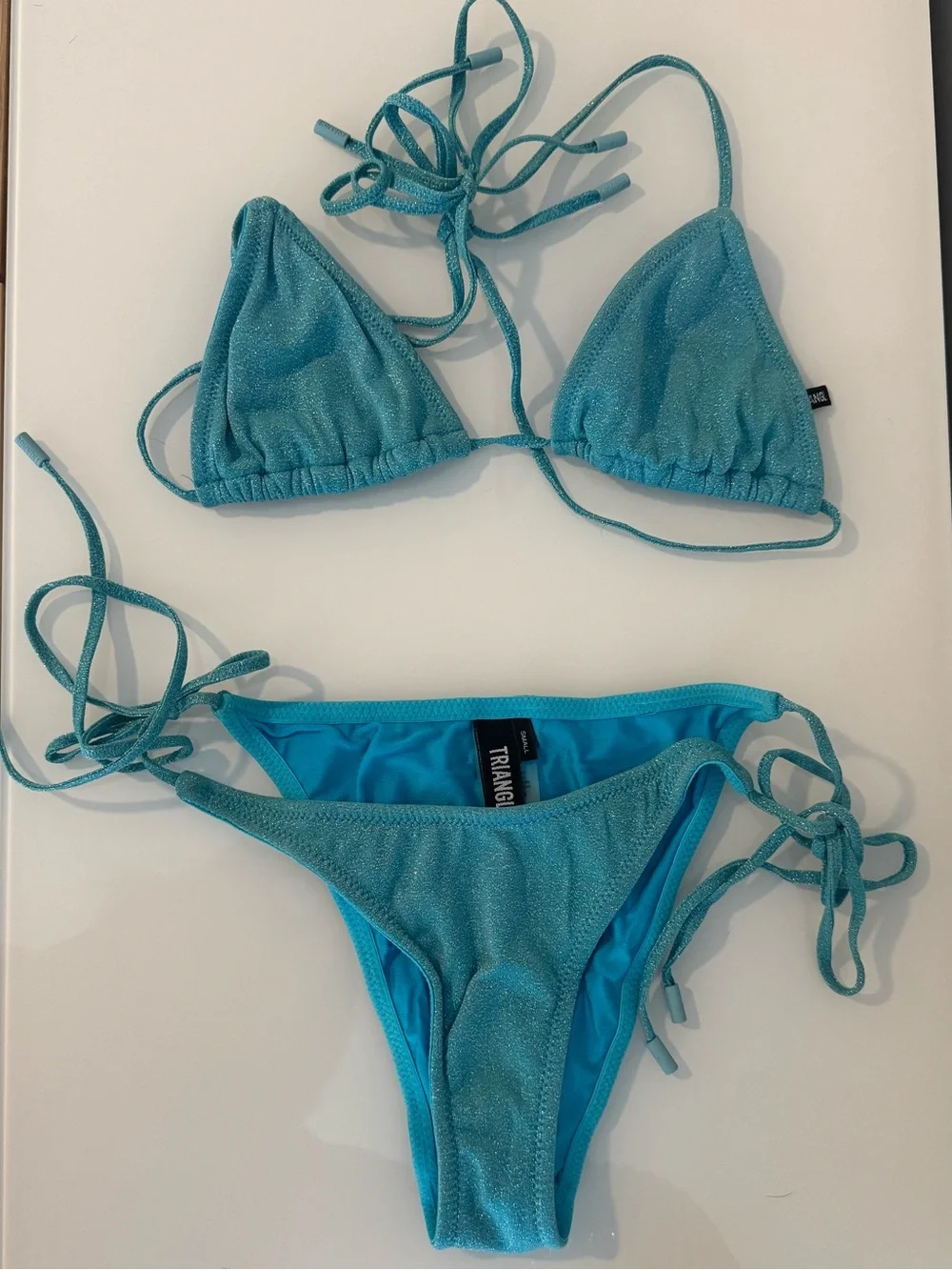 triangl swimwear Shimmery Turquoise String Triangle Bikini